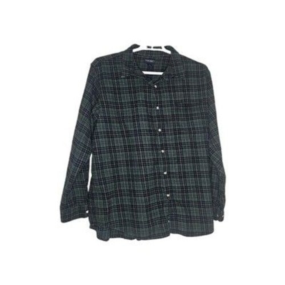Vintage Cherokee Flannel Shirt 2XL Med  Green Plaid Button Up  100% Cotton